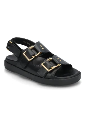 ALOHAS Maui Black Leather Sandals Shoes Sandals Flat Sandals Black