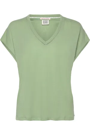Scotch&Soda Cotton Linen V-Neck T-Shirt Tops T-shirts & Tops Short-sleeved Green