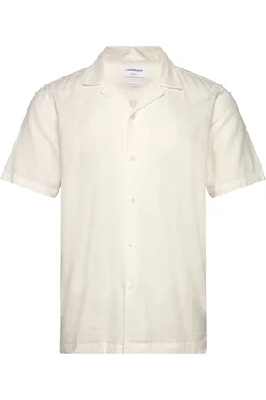 Lindbergh Casual Linen Blend Resort S/S Tops Shirts Short-sleeved White