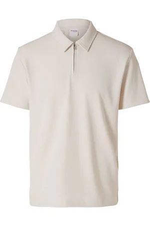 SELECTED Slhrelax-Plisse Half Zip Ss Polo Ex Tops Polos Short-sleeved Cream