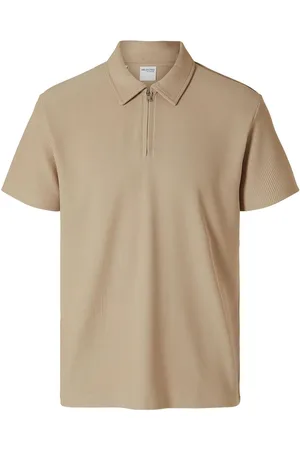 SELECTED Slhrelax-Plisse Half Zip Ss Polo Ex Tops Polos Short-sleeved Beige