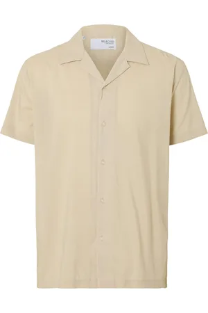 SELECTED Slhreg-Air Shirt Ss Mix Tops Shirts Short-sleeved Beige