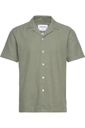 Lindbergh Casual Linen Blend Resort S/S Tops Shirts Short-sleeved Khaki Green