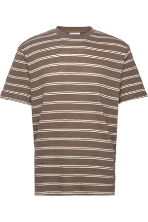 Lindbergh Striped Structured O-Neck Tee S/S Tops T-Kortærmet Skjorte Brown