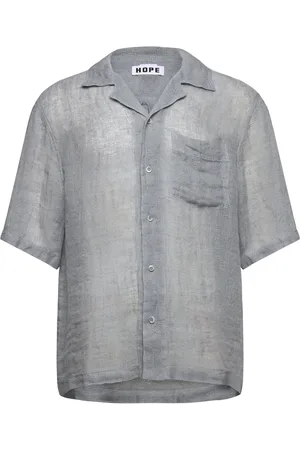 Hope Blues Shirt Sheer Blue Linen Tops Shirts Short-sleeved Shirts Blue