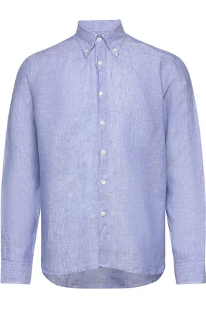 Oscar Jacobson Reg Fit Bd Signature Linen Designers Shirts Casual Blue