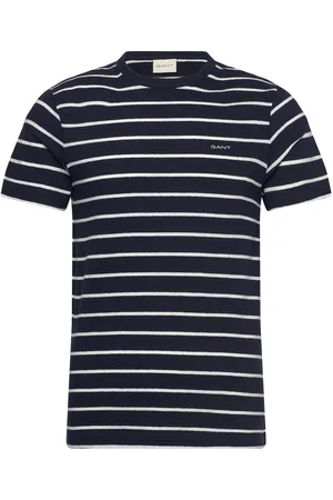 GANT Cotton Linen Stripe Ss T-Shirt Designers T-Kortærmet Skjorte Navy