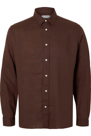 SELECTED Slhregkylian Mix Ls Shirt Tops Shirts Linen Shirts Brown