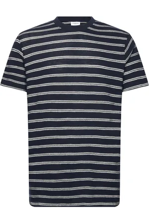 Lindbergh Striped Structured O-Neck Tee S/S Tops T-Kortærmet Skjorte Navy
