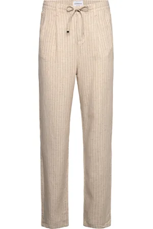 Lindbergh Linen Woven Striped Pants Bottoms Trousers Linen Trousers Beige