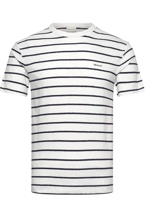 GANT Cotton Linen Stripe Ss T-Shirt Designers T-Kortærmet Skjorte White