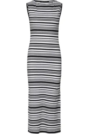 French Connection Sasia Rib Stripe Slvss Dress Knælang Kjole Black