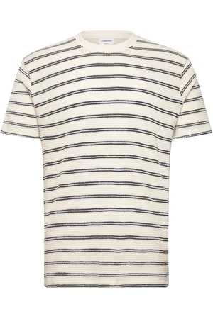 Lindbergh Striped Structured O-Neck Tee S/S Tops T-Kortærmet Skjorte Beige