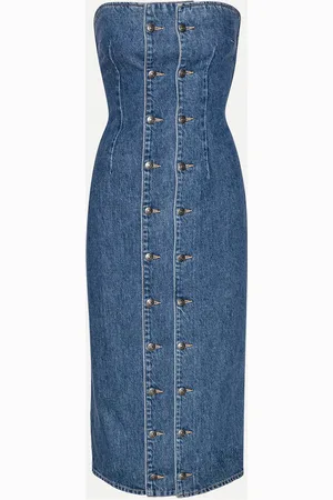ROTATE Denim Button Detail Dress Dresses Bodycon Dresses Blue
