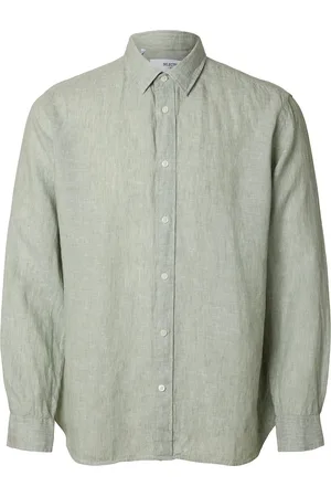 SELECTED Slhregkylian Mix Ls Shirt Tops Shirts Linen Shirts Green