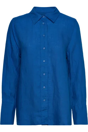 Gina Tricot Lovisa Linen Shirt Tops Shirts Long-sleeved Blue
