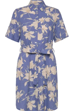 GANT Reg Linen Floral Print Shirt Dress Kort Kjole Blue