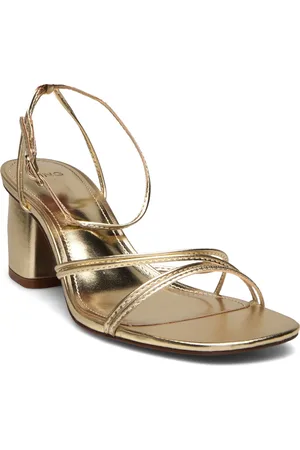MANGO Heeled Sandal With Crossed Straps Sandal Med Hæl Gold