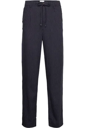 Lindbergh Linen Woven Striped Pants Bottoms Trousers Linen Trousers Navy