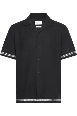 Lindbergh Soft Viscose Linen Shirt S/S Tops Shirts Short-sleeved Shirts Black