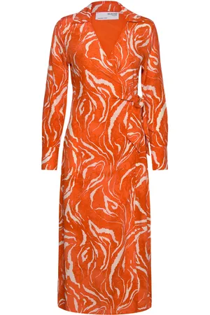 SELECTED Slfsirine Ls Midi Wrap Dress B Knælang Kjole Orange