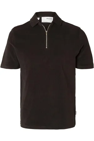 SELECTED Slhrelax-Terry Ss Zip Polo Ex Tops Polos Short-sleeved Black