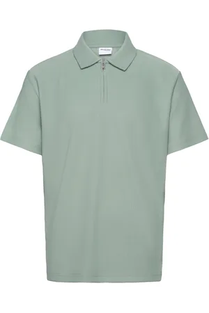 SELECTED Slhrelax-Plisse Half Zip Ss Polo Ex Tops Polos Short-sleeved Green