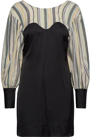 Ganni Mix Slub Stripe Kort Kjole Multi/patterned
