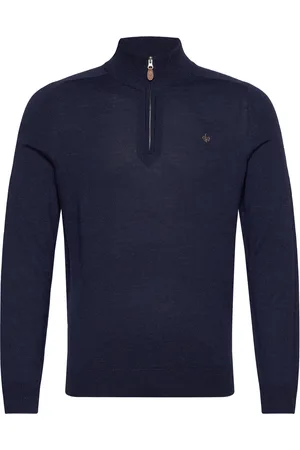 Morris Merino John Zip Tops Knitwear Half Zip Jumpers Navy