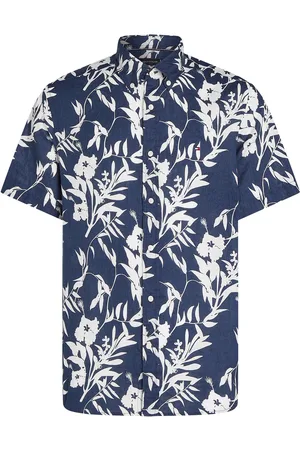 Tommy Hilfiger Linen Tropical Prt Ss Rf Shirt Tops Shirts Short-sleeved Shirts Blue