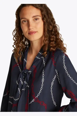 Tommy Hilfiger Fluid Viscose V-N Bow Ls Blouse Tops Blouses Long-sleeved Navy