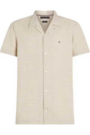 Tommy Hilfiger Cotton Linen Dobby Ss Rf Shirt Tops Shirts Short-sleeved Shirts Beige