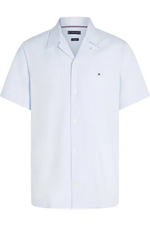 Tommy Hilfiger Cotton Linen Dobby Ss Rf Shirt Tops Shirts Short-sleeved Shirts Blue