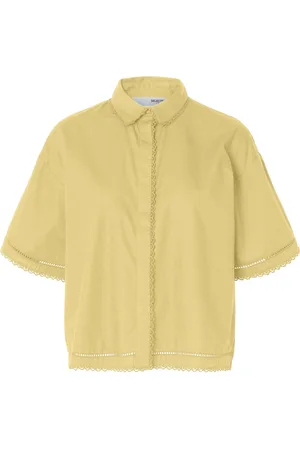 SELECTED Slfnovi Ss Crochet Detail Shirt B Tops Shirts Short-sleeved Yellow