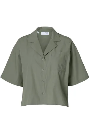 SELECTED Slfblair Ss Cropped Shirt B Tops Shirts Short-sleeved Khaki Green