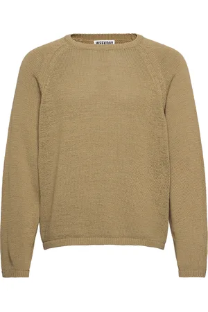 Weekday Relaxed Raglan-Sleeved Knitted Sweater Tops Knitwear Round Necks Khaki Green