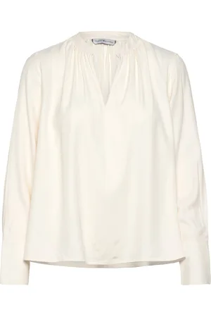 Tommy Hilfiger Soft Viscose V-Neck Ls Blouse Tops Blouses Long-sleeved White