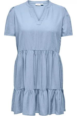 ONLY Cartiri-Caro S/S V-Neck Lin Dress Tlr Kort Kjole Blue