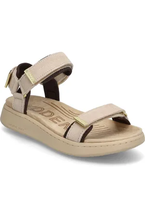Woden Line Suede Flade Sandaler Cream