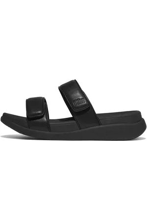 FitFlop F-Mode Go Adjustable Flatform Two-Bar Slides Shoes Sandals Flat Sandals Black