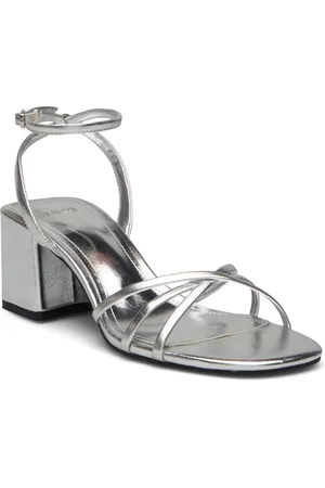MANGO Heeled Sandal With Crossed Straps Sandal Med Hæl Silver