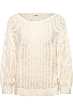 Monki Loose Open-Knit Side Slit Sweater Tops Knitwear Jumpers White