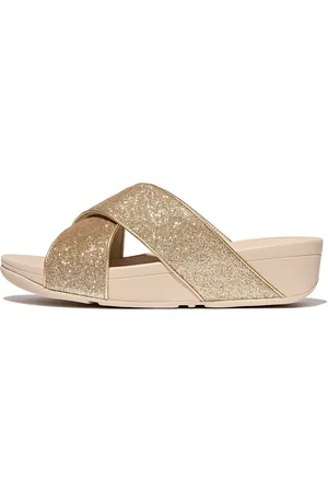 FitFlop Lulu Glitterdust Cross Slides Shoes Sandals Platform Sandals Gold