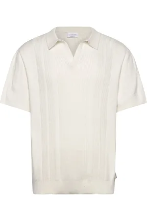Lindbergh Knitted S/S Polo Tops Knitwear Short Sleeve Knitted Polos White
