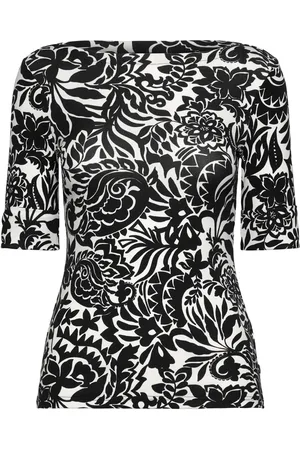 Ralph Lauren Floral Stretch Cotton Boatneck Tee Tops T-shirts & Tops Short-sleeved Black
