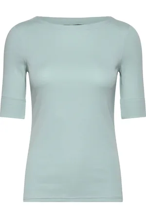 Ralph Lauren Stretch Cotton Boatneck Tee Tops T-shirts & Tops Short-sleeved Blue