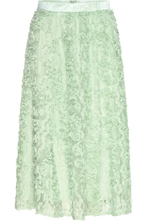 BUBBLEROOM 3D Flower Midi Skirt Skirts Knee-length & Midi Skirts Green