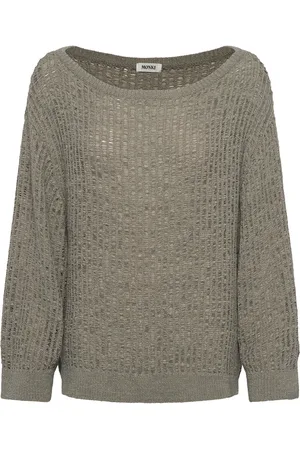 Monki Loose Open-Knit Side Slit Sweater Tops Knitwear Jumpers Khaki Green