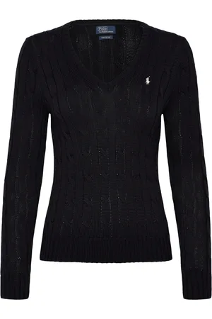 Ralph Lauren Cable-Knit Cotton V-Neck Sweater Tops Knitwear Jumpers Black