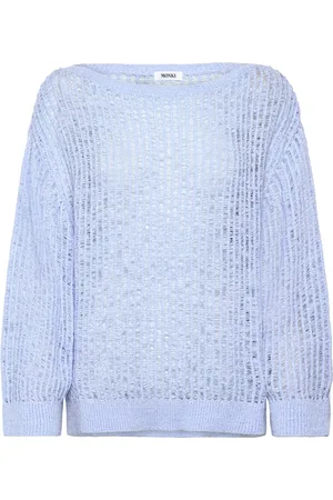 Monki Loose Open-Knit Side Slit Sweater Tops Knitwear Jumpers Blue